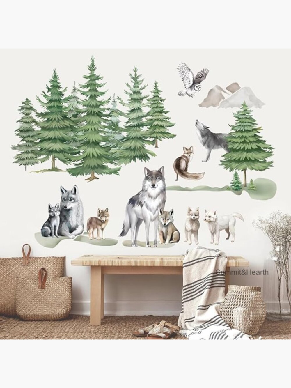 Large Forest Tree Wolf Wall Decals Peel Stick PVC Waterproof Wall Art